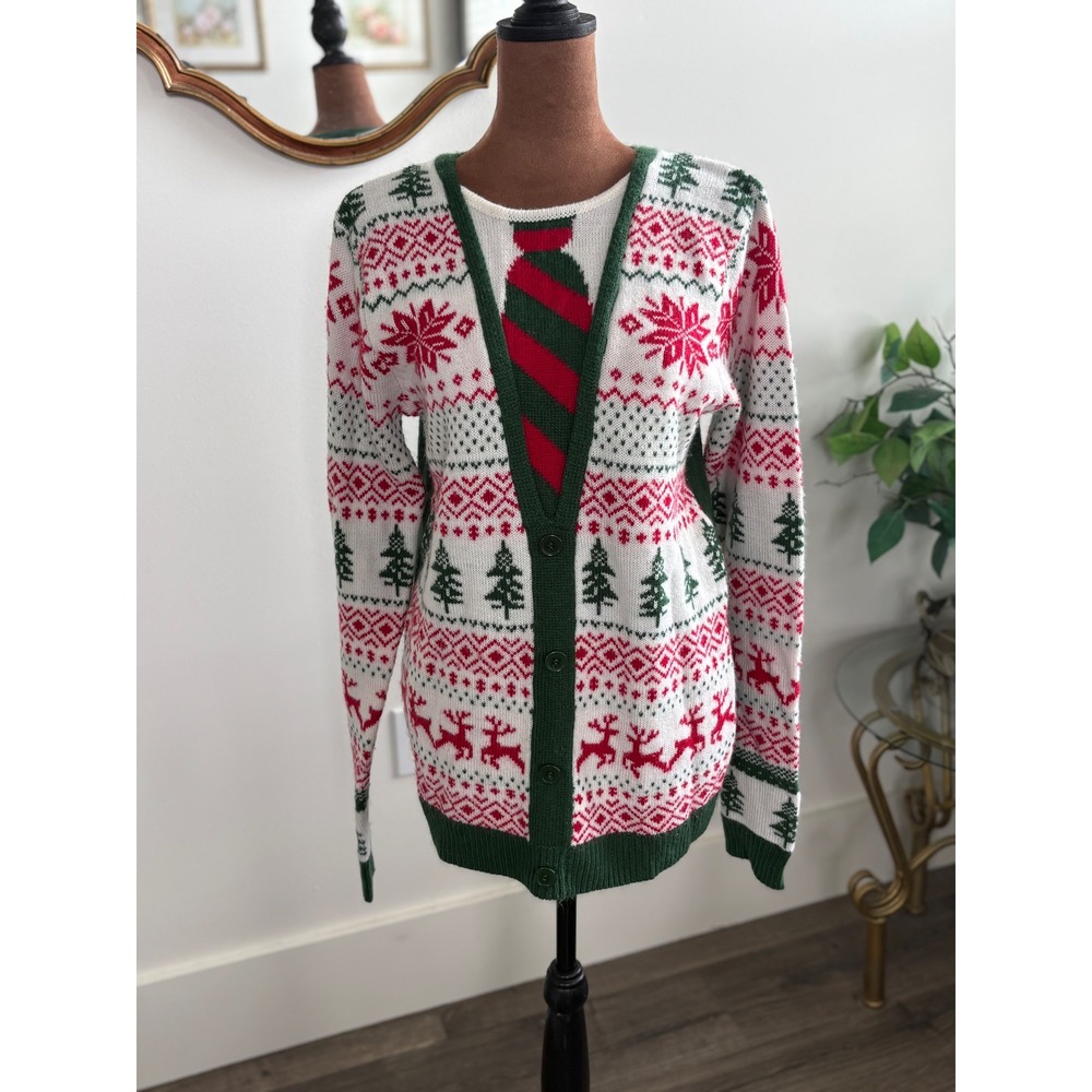 Jolly Sweaters Ugly Christmas Cardigan Sweater Fair Isle‎ Reindeer Small